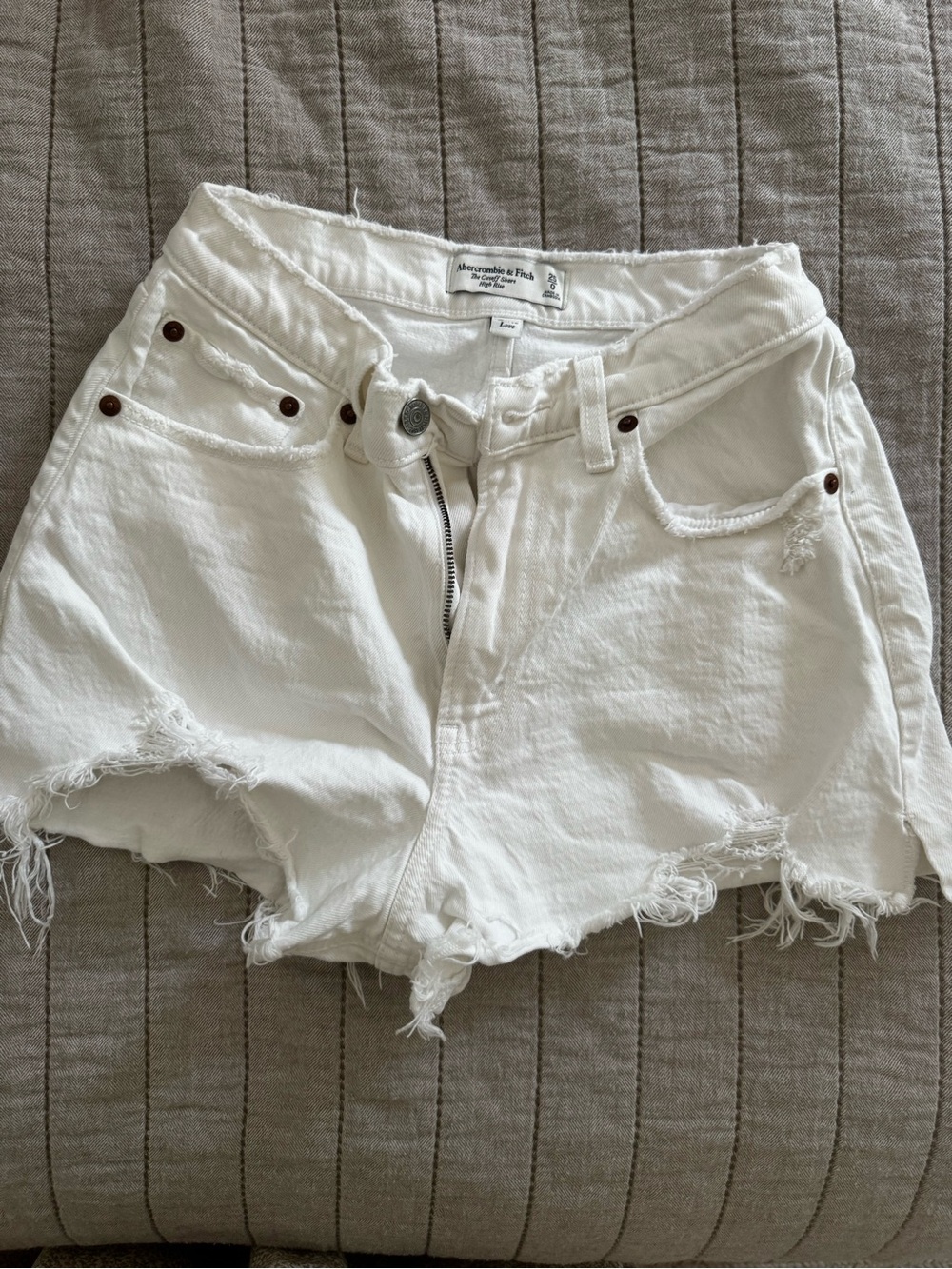 Abercrombie & Fitch White Distressed Denim Cutoff Shorts high rise